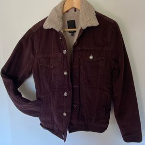 Burgundy Corduroy Fur Jacket